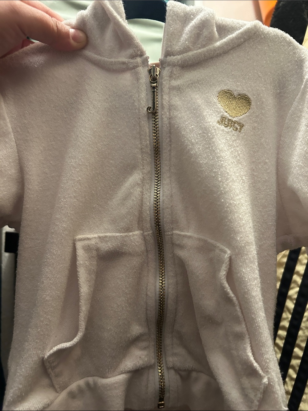 Girls' Light Pink Hooded Zip-Up Plush Top with Gold Heart